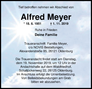 Traueranzeige von Alfred Meyer von Nordwest-Zeitung