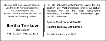 Traueranzeige von Bertha Treskow von Nordwest-Zeitung