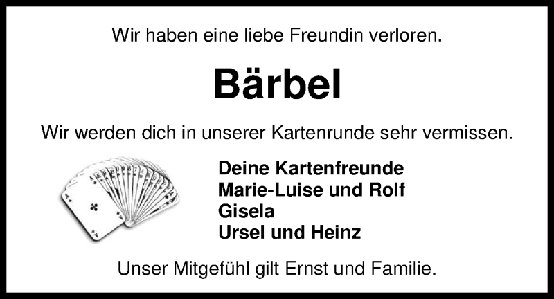  Traueranzeige für Bärbel Engelbart vom 07.11.2019 aus Nordwest-Zeitung