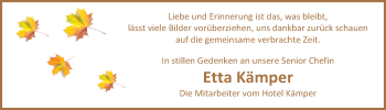Traueranzeige von Etta Kämper von Nordwest-Zeitung