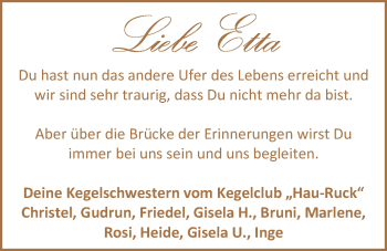 Traueranzeige von Etta Kämper von Nordwest-Zeitung