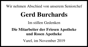 Traueranzeige von Gerd Burchards von Nordwest-Zeitung