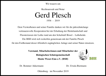 Traueranzeige von Gerd Plesch von Nordwest-Zeitung