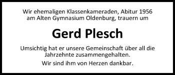 Traueranzeige von Gerd Plesch von Nordwest-Zeitung