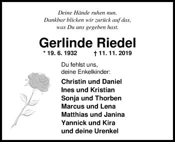 Traueranzeige von Gerlinde Riedel von Nordwest-Zeitung