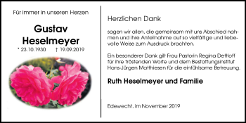 Traueranzeige von Gustav Heselmeyer von Nordwest-Zeitung
