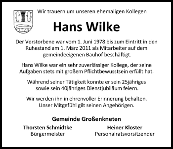 Traueranzeige von Hans Wilke von Nordwest-Zeitung