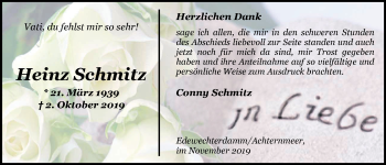 Traueranzeige von Heinz Schmitz von Nordwest-Zeitung