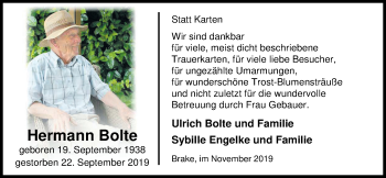 Traueranzeige von Hermann Bolte von Nordwest-Zeitung