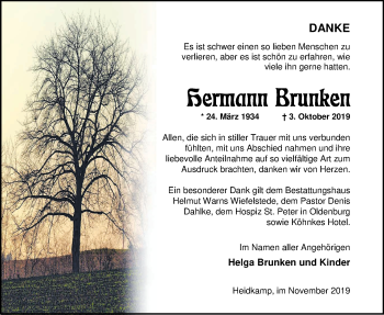 Traueranzeige von Hermann Brunken von Nordwest-Zeitung