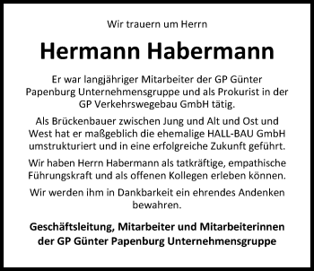 Traueranzeige von Hermann Habermann von Nordwest-Zeitung