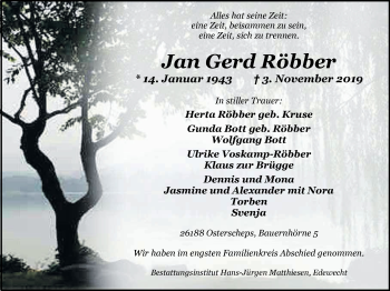 Traueranzeige von Jan Gerd Röbber von Nordwest-Zeitung
