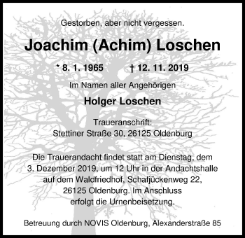 Traueranzeige von Joachim Loschen von Nordwest-Zeitung