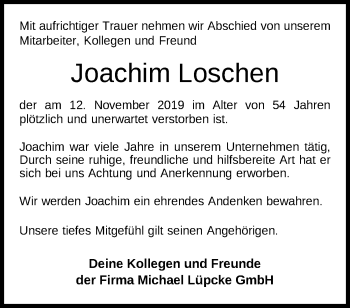 Traueranzeige von Joachim Loschen von Nordwest-Zeitung