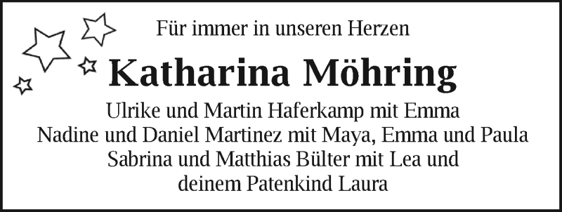  Traueranzeige für Katharina Möhring vom 19.11.2019 aus Nordwest-Zeitung
