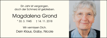 Traueranzeige von Magdalena Grond von Nordwest-Zeitung