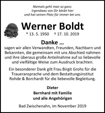 Traueranzeige von Werner Boldt von Nordwest-Zeitung
