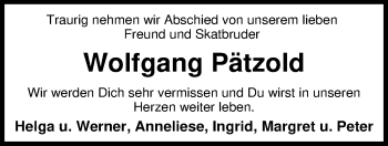 Traueranzeige von Wolfgang Pätzold von Nordwest-Zeitung