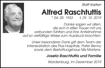 Traueranzeige von Alfred Raschtuttis von Nordwest-Zeitung