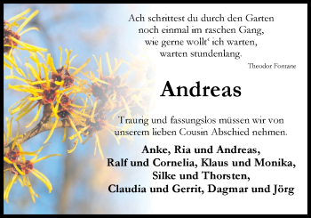 Traueranzeige von Andreas Oltmanns von Nordwest-Zeitung