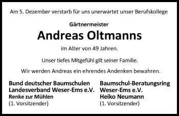 Traueranzeige von Andreas Oltmanns von Nordwest-Zeitung