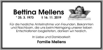 Traueranzeige von Bettina Mellens von Nordwest-Zeitung