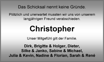 Traueranzeige von Christopher Brandt von Nordwest-Zeitung
