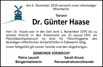 Traueranzeige von Dr. Günter Haase von Nordwest-Zeitung