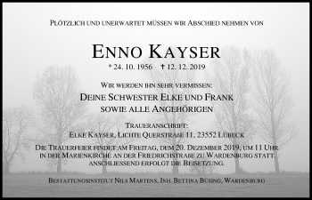 Traueranzeige von Enno Kayser von Nordwest-Zeitung
