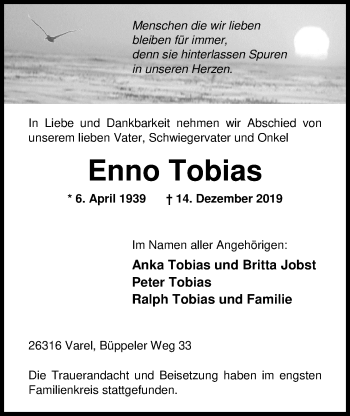 Traueranzeige von Enno Tobias von Nordwest-Zeitung