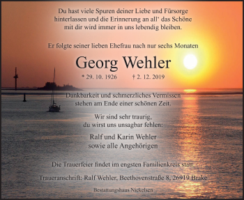 Traueranzeige von Georg Wehler von Nordwest-Zeitung