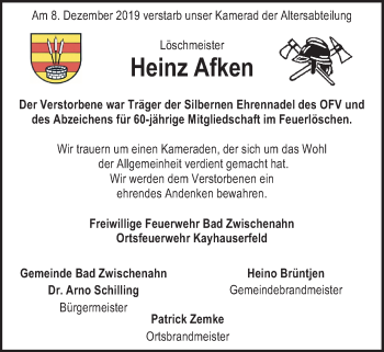 Traueranzeige von Hans Afken von Nordwest-Zeitung
