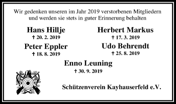 Traueranzeige von Hans Hillje von Nordwest-Zeitung