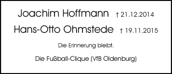 Traueranzeige von Hans-Otto Ohmstede von Nordwest-Zeitung