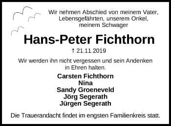 Traueranzeige von Hans-Peter Fichthorn von Nordwest-Zeitung