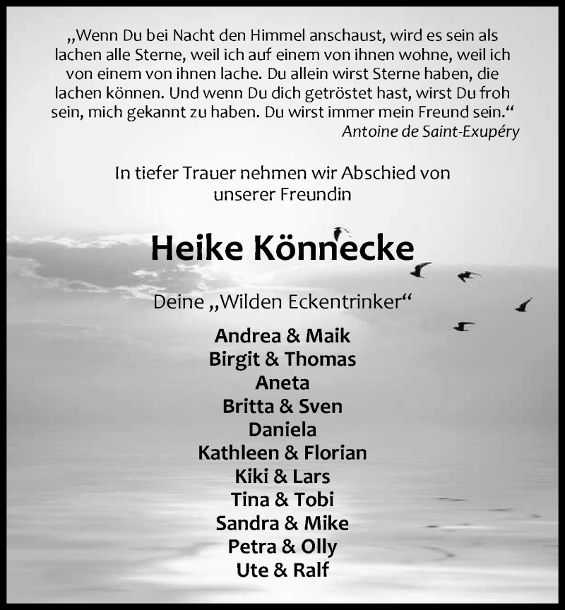  Traueranzeige für Heike Könnecke vom 21.12.2019 aus Nordwest-Zeitung