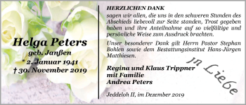 Traueranzeige von Helga Peters von Nordwest-Zeitung