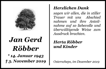 Traueranzeige von Jan Gerd Röbber von Nordwest-Zeitung