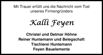 Traueranzeige von Karl Feyen von Nordwest-Zeitung