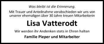 Traueranzeige von Lisa Vatterodt von Nordwest-Zeitung