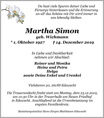 Traueranzeige von Martha Simon von Nordwest-Zeitung