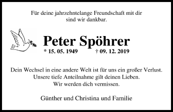 Traueranzeige von Peter Spöhrer von Nordwest-Zeitung