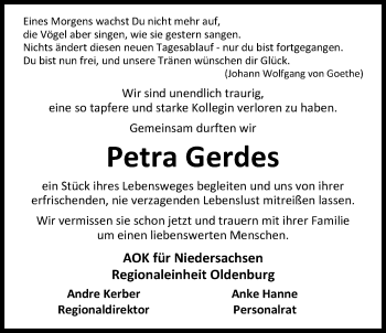 Traueranzeige von Petra Gerdes von Nordwest-Zeitung