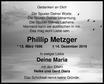 Traueranzeige von Phillip Metzger von Nordwest-Zeitung
