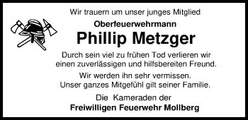 Traueranzeige von Phillip Metzger von Nordwest-Zeitung