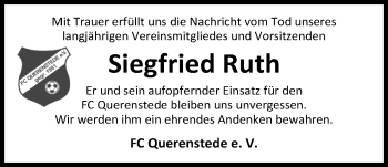 Traueranzeige von Siegfried Ruth von Nordwest-Zeitung