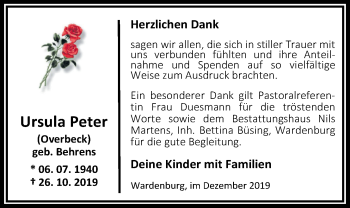 Traueranzeige von Ursula Peter von Nordwest-Zeitung
