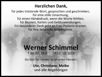 Traueranzeige von Werner Schimmel von Nordwest-Zeitung