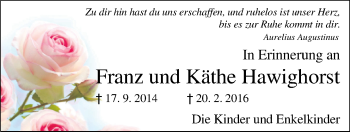Traueranzeige von Katharina (Käthe) Hawighorst von Nordwest-Zeitung