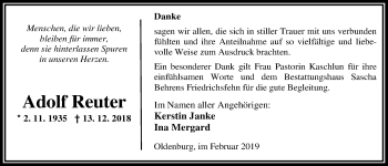 Traueranzeige von Adolf Reuter von Nordwest-Zeitung